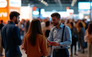 Karriärsmässa med människor som interagerar, symboliserande målinriktad geospatial rekrytering.